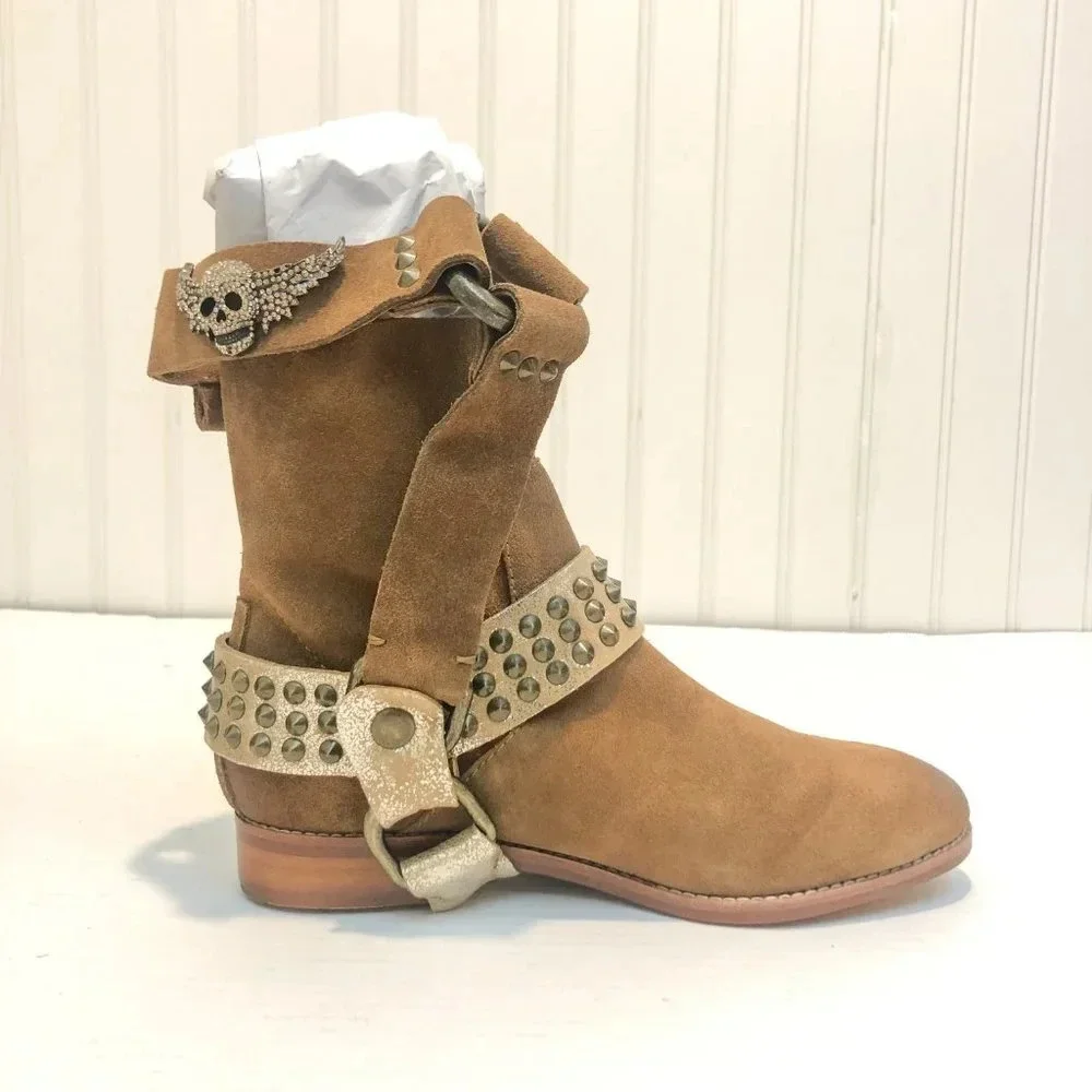 NEW RARE Zadig & Voltaire Arcade Studded Western Suede Harness Ankle Booties 5 - Picture 3 of 15